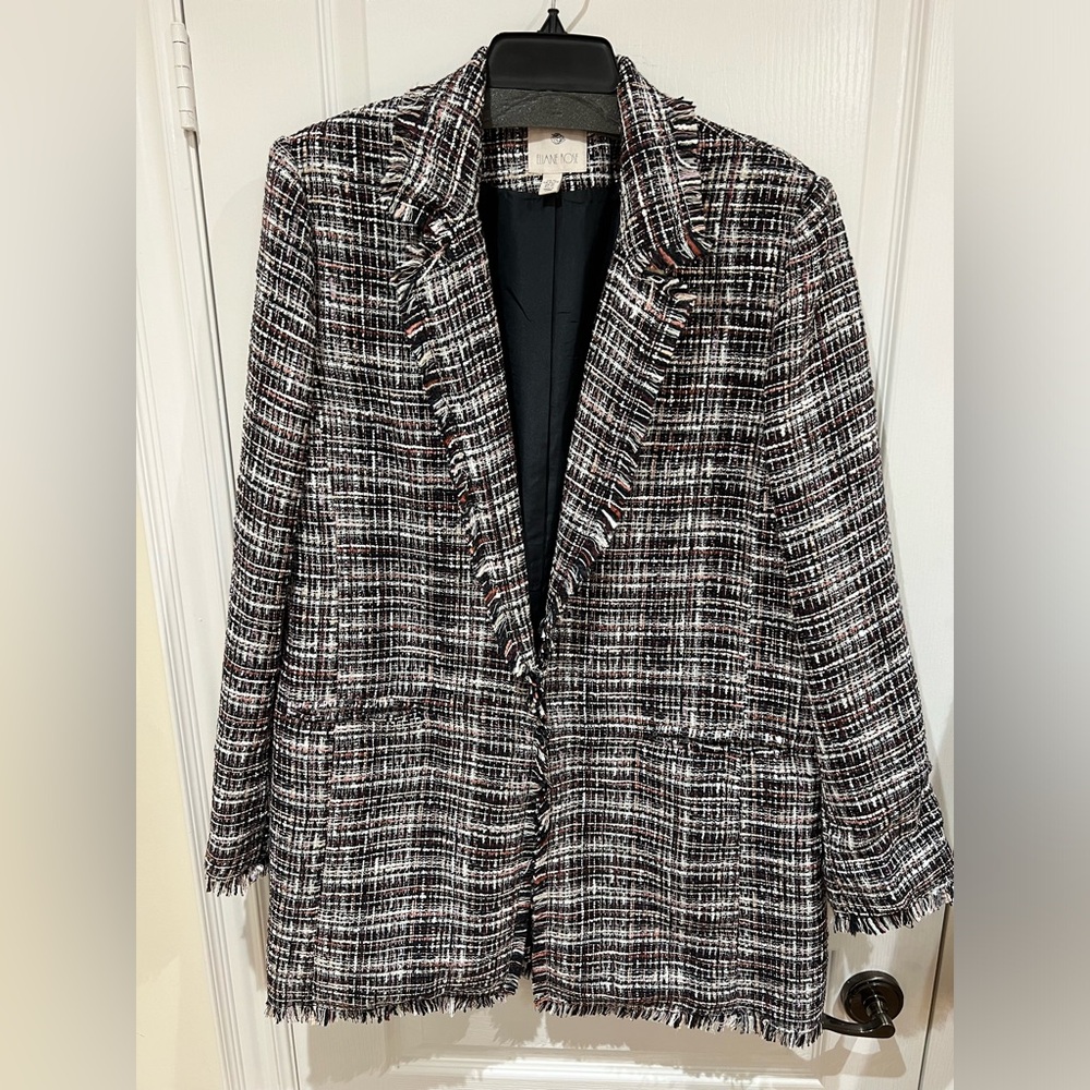 Chic Black and White Tweed Jacket XL